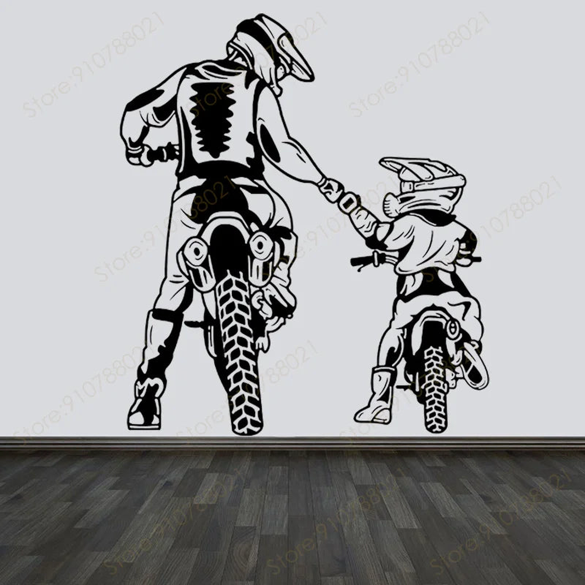 Family Father and Son Motocross Wall Stickers Helmet Motorcycle Vinyl Home Decor Sports Decoration Motorcycle Decals Murals S596 - No.11 Green | 57x65cm