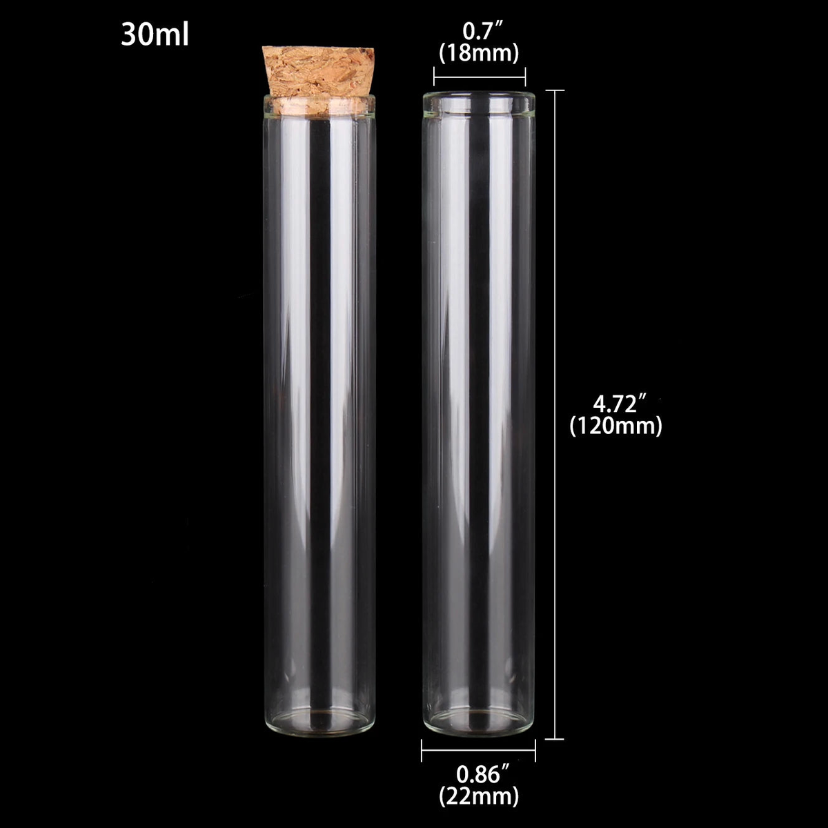 10pcs Diameter 22mm Test Tubes with Cork Stopper 5-10-20-25-30ml Glass Bottles Terrarium Jars Vials DIY Wedding Crafts Favors - 30ml-22x120mm