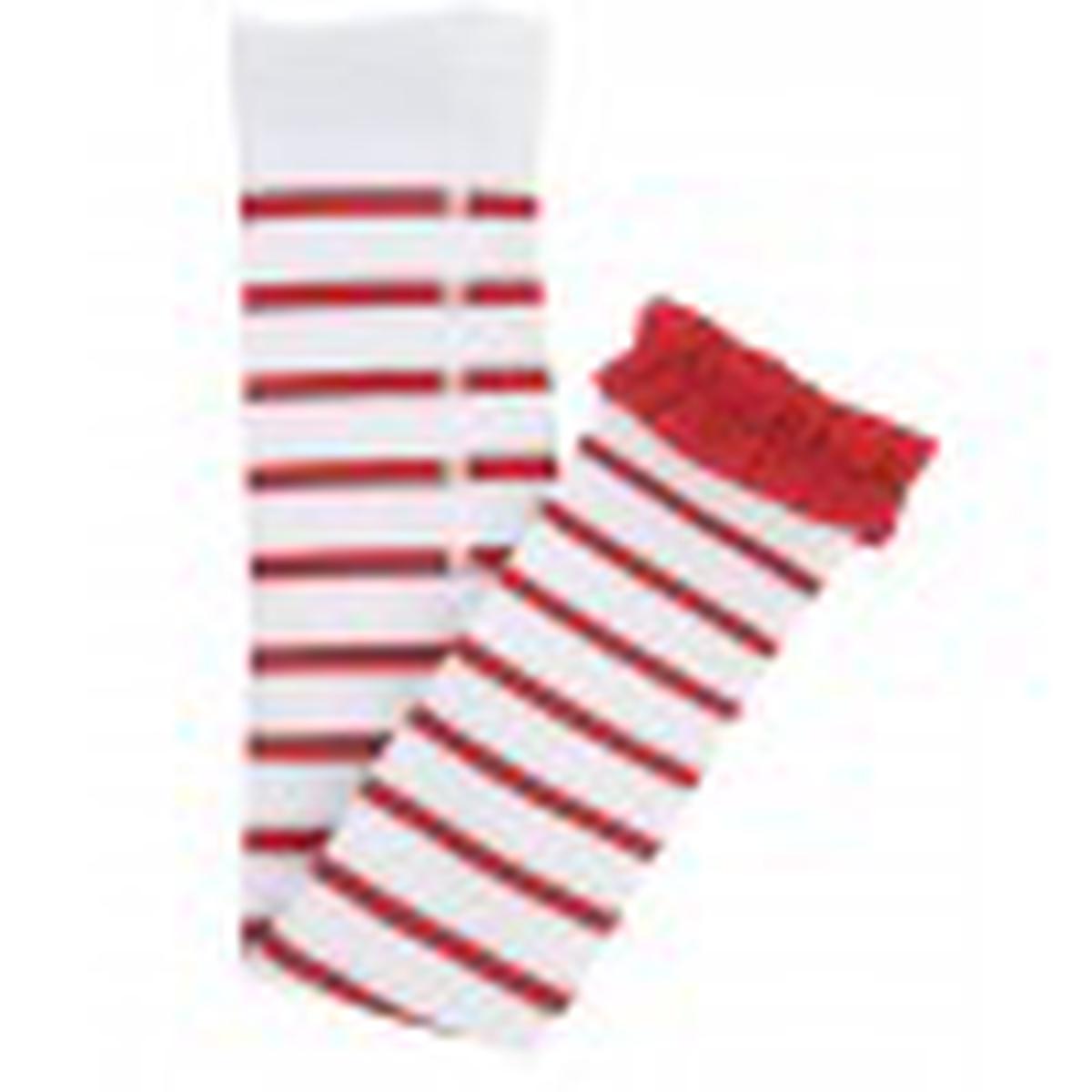Red & White Stripe Footless Ruffle Tights - 2T-4T