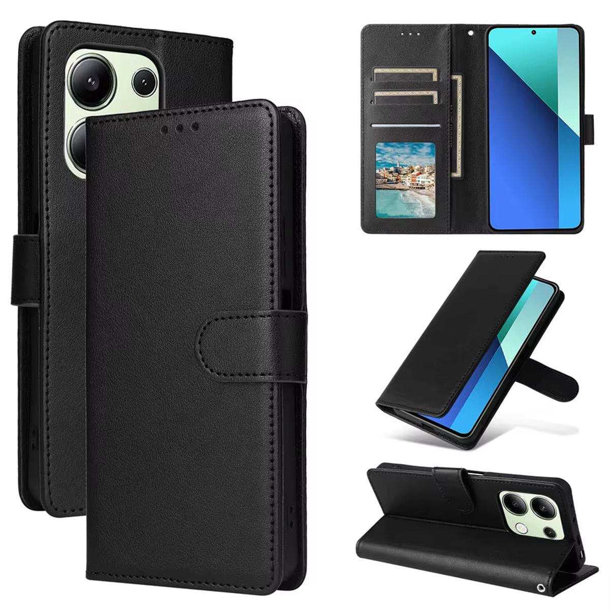 Wallet with Card Slot Kickstand Magnetic Flip Leather Case for Xiaomi Redmi Note 13 Pro plus 12 12S 11 11S 10 10S 9 Pro 8T 7 - Black | Redmi Note 10T 5G