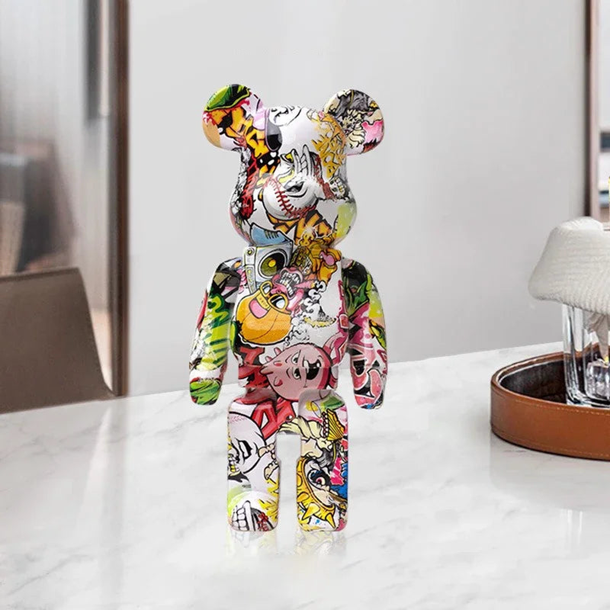 27cm/10Inches Graffiti Bear Figurine Home Decor Animal Abstract Ornament Storage Money Jar Modern Room Sculpture Table Decor - B
