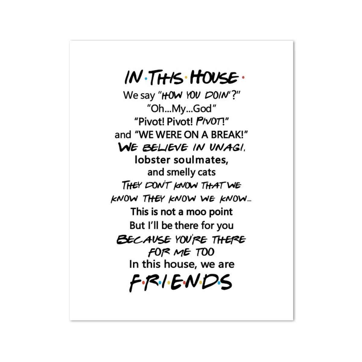 Black White Unagi Definition Print Friends TV Show Poster , Unagi Dictionary Typography Wall Art Canvas Painting Picture Decor - 6PH2456 | 50x70 cm No Frame