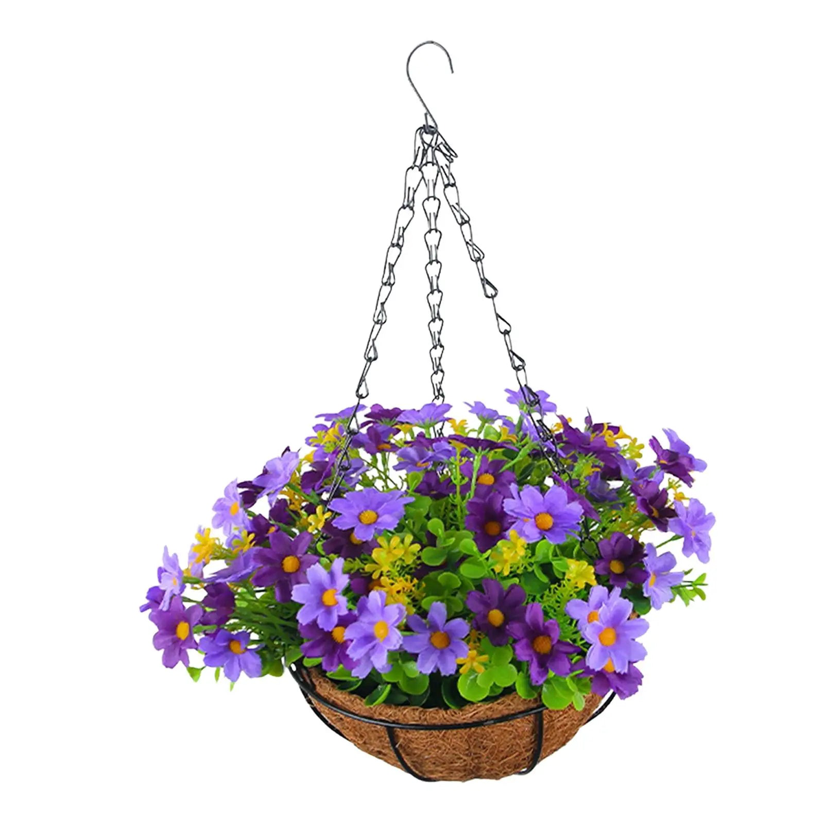 Artificial Hanging Flowers in Basket Ornament Flower Centerpieces Hanging Plant Chain Flower Pot for Lawn Yard Garden Patio - violet