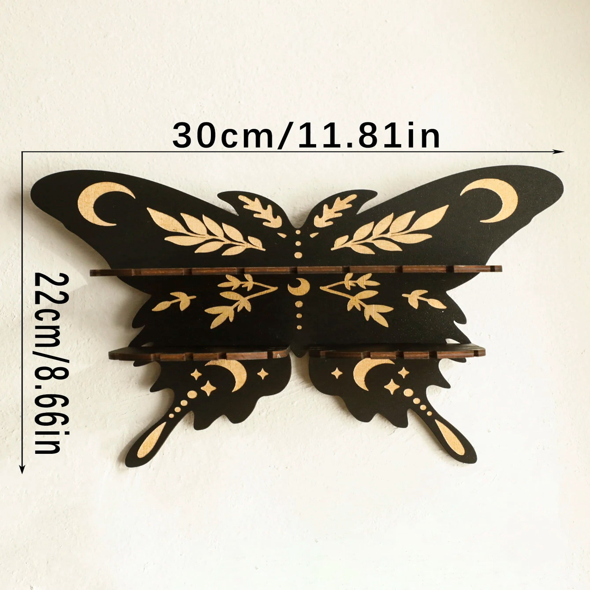 Black Butterfly Display Shelf Star&Moon Wood Floating Wall Shelves for Crystal Stone and Essential Oil Rack Witch Home Decor - wall shelf MS8747
