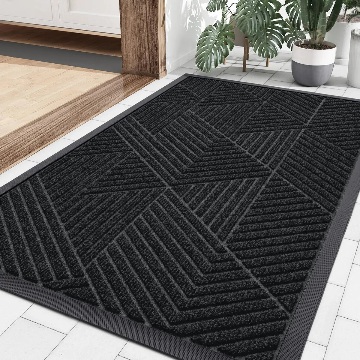 Olanly Inside Front Doormats Low Profile Entryway Rugs Absorbent Outdoor Rug Heavy Duty Non-Slip Washable Welcome Mat Rubber Mat - Black | 43.3x75cm | China Mainland