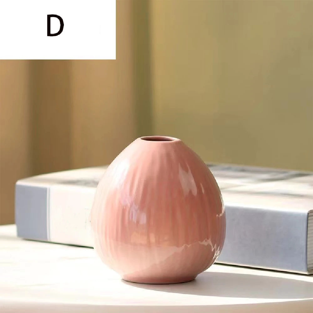 Simple ceramic vase decoration, living room home dining table decoration, hydroponic plant small vase - pink-D