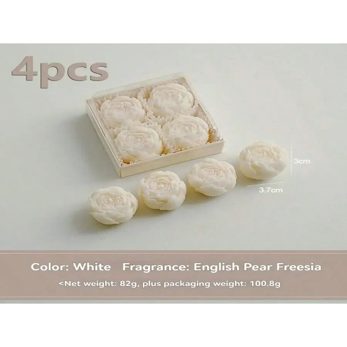 Rose Flower Shaped Soy Wax Candle Set of 4 Gift Box, Handmade Decorative Smokeless Candles for Home Decor,Birthday,Wedding Gifts - white series