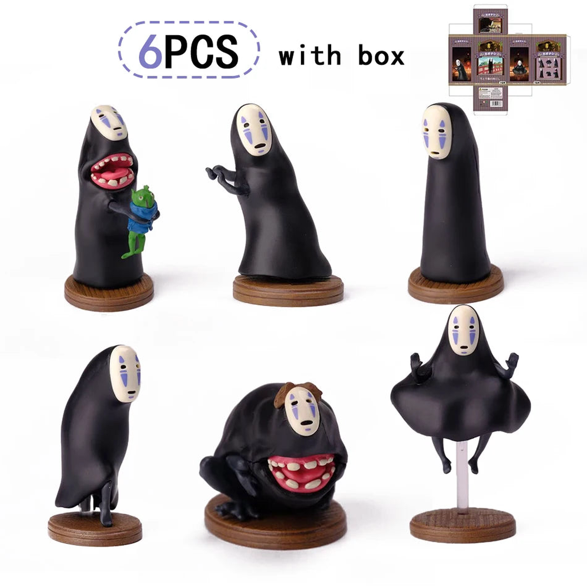 Spirited Away No Face Man Car Cafe Cake Decoration Blind Box Doll Hand Model Decoration Gift - A-6PCS WITH BOX