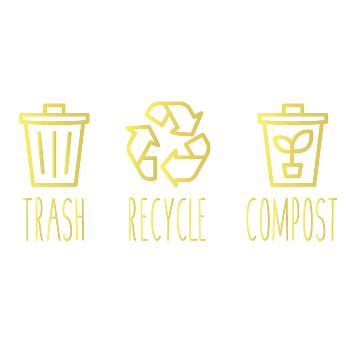 Trash and Recycle Rubbish Trash Can Wheelie Bin Vinyl Sticker Compost Decals Farmhouse Laundry Pantry Kitchen Organization Decal - QT15063Gold | Height is 15 cm
