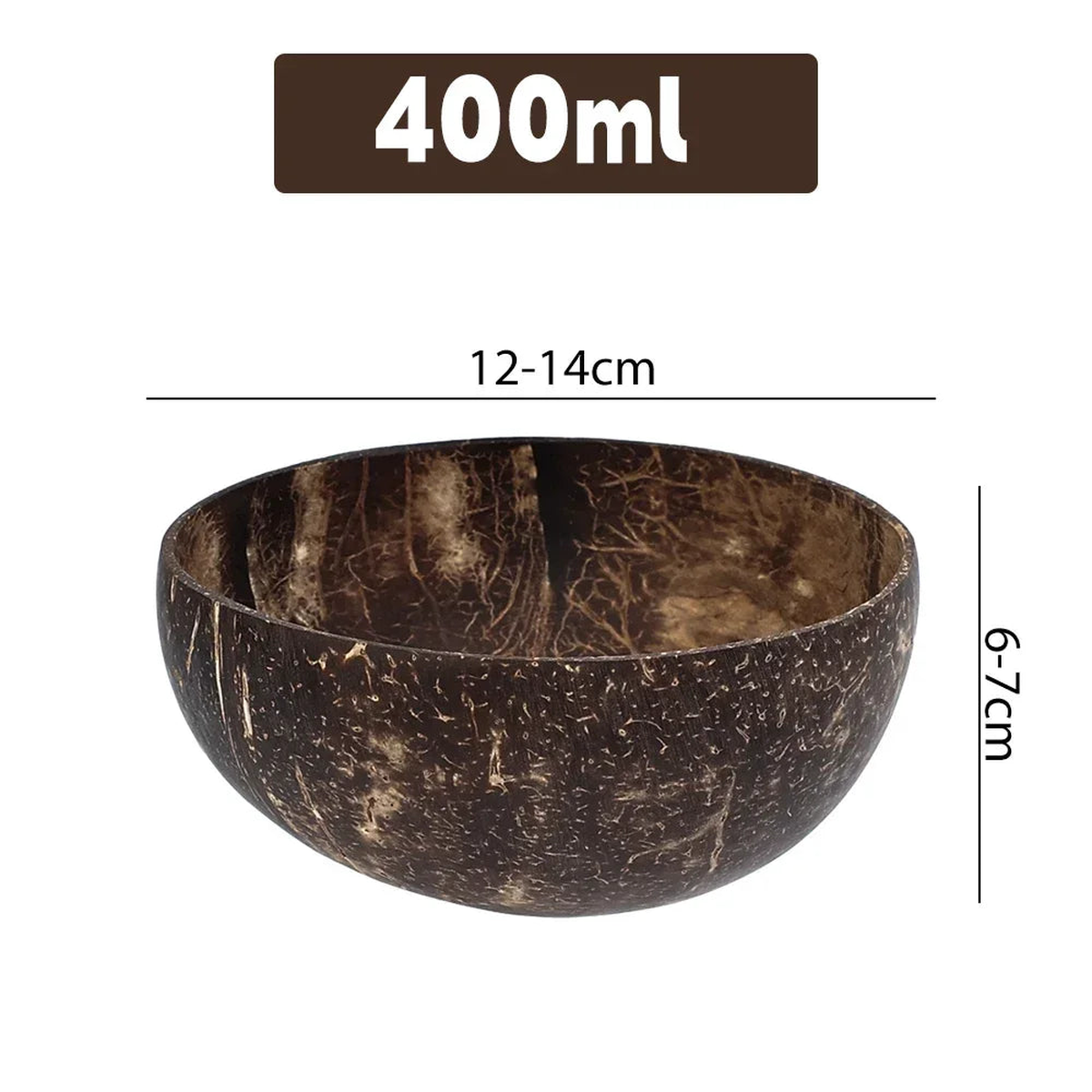 5/1PCS Natural Coconut Bowls Reusable Wooden Tableware with Spoon Dessert Fruit Salad Yogurt Coconut Bowl Home Kitchen Supplies - 400ml | 2PCS