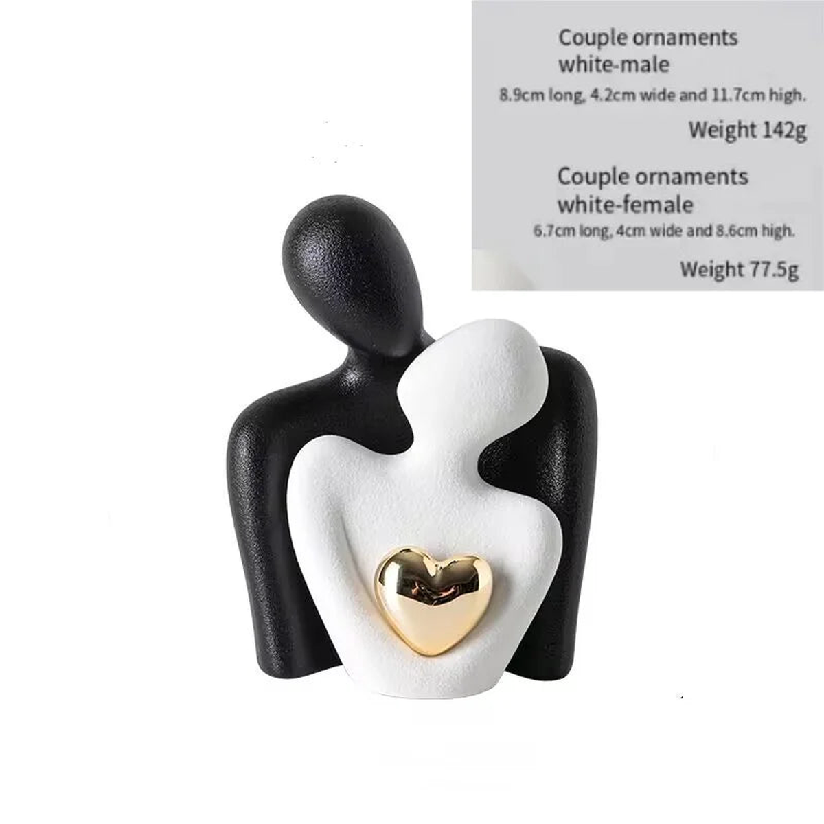Couple Hugging Figurine Ceramic Couple Statue Abstract Modern Sculpture Love Figurines Art Craft Couple Home Accents - White and back 12CM