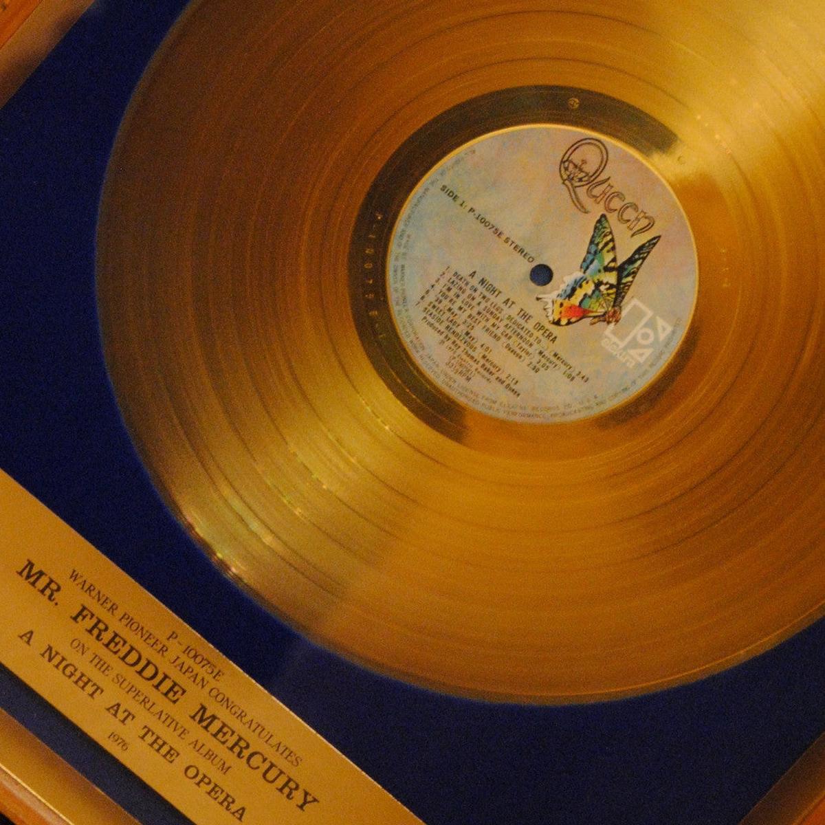 "Queen: RIAA Gold Award for the album A Night at the Opera presented to Freddie Mercury