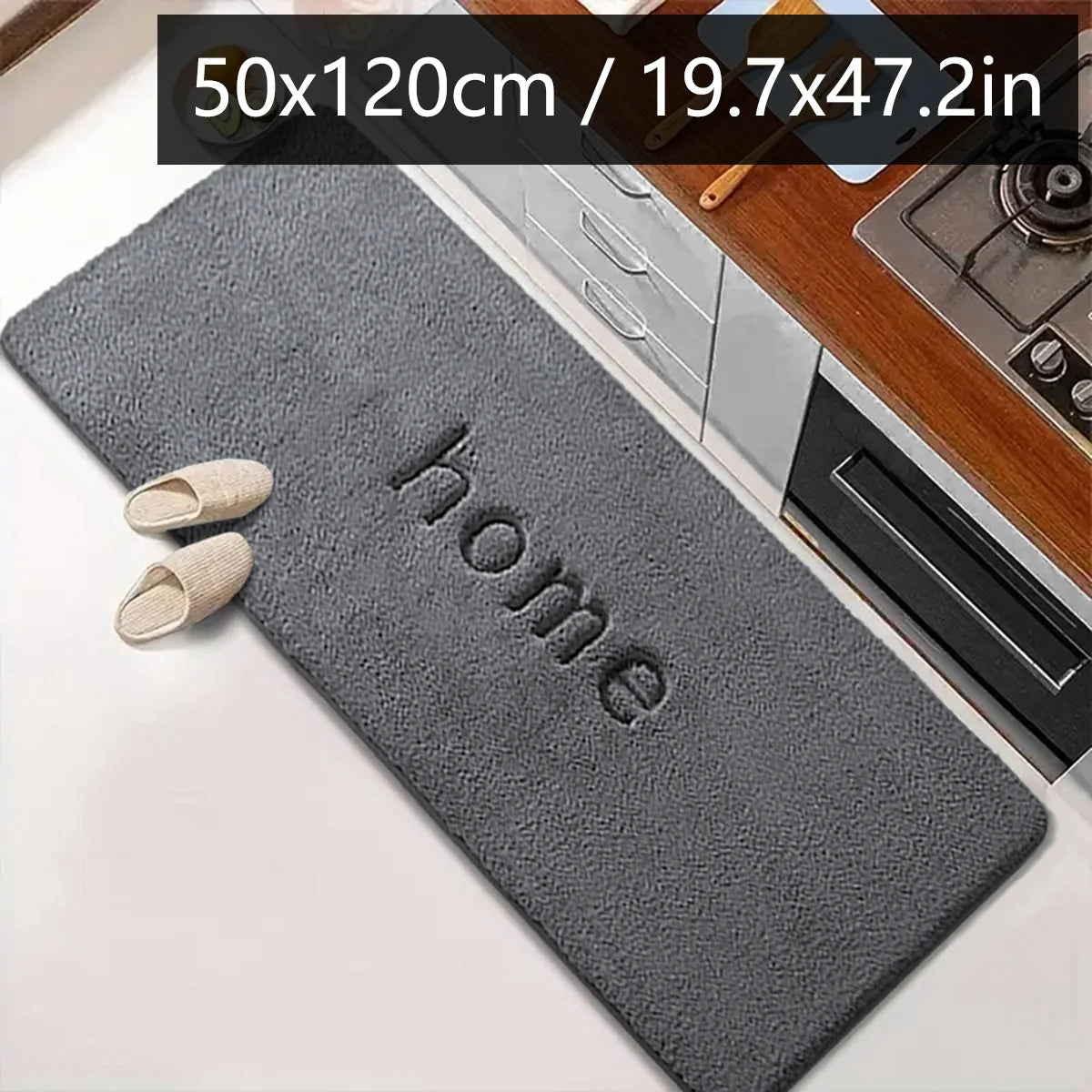Solid color long strip kitchen absorbent floor mat flannel foot mat home thick non-slip carpet entrance mat bathroom mat - Dark Gray-50x120cm