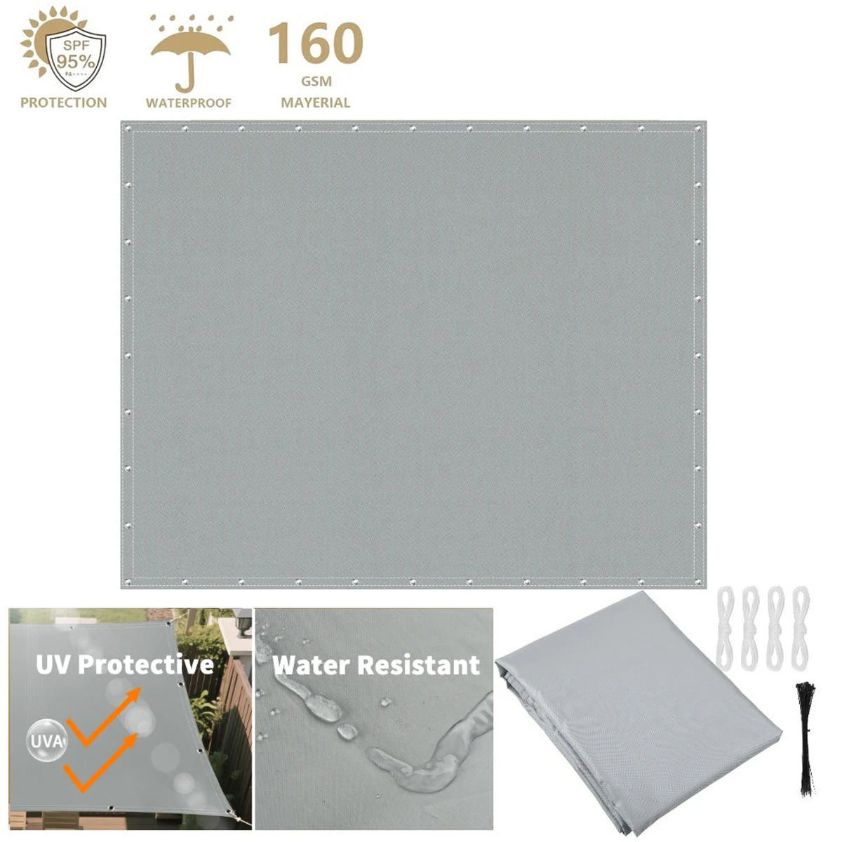 2x3/3x3/3x4/4x5M Sun Shade Sail Waterproof Outdoor Square Rectangle Garden Patio UV Block Party Canopy Pool Camp Awning Shelter - Grey | 3x3M