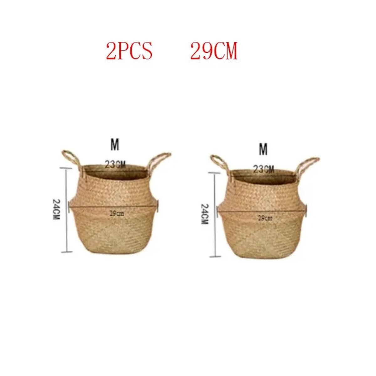 Seaweed Wicker Basket Rattan Hanging Flowerpot Dirty Clothes Storage WF1015 - 2PCS 29CM
