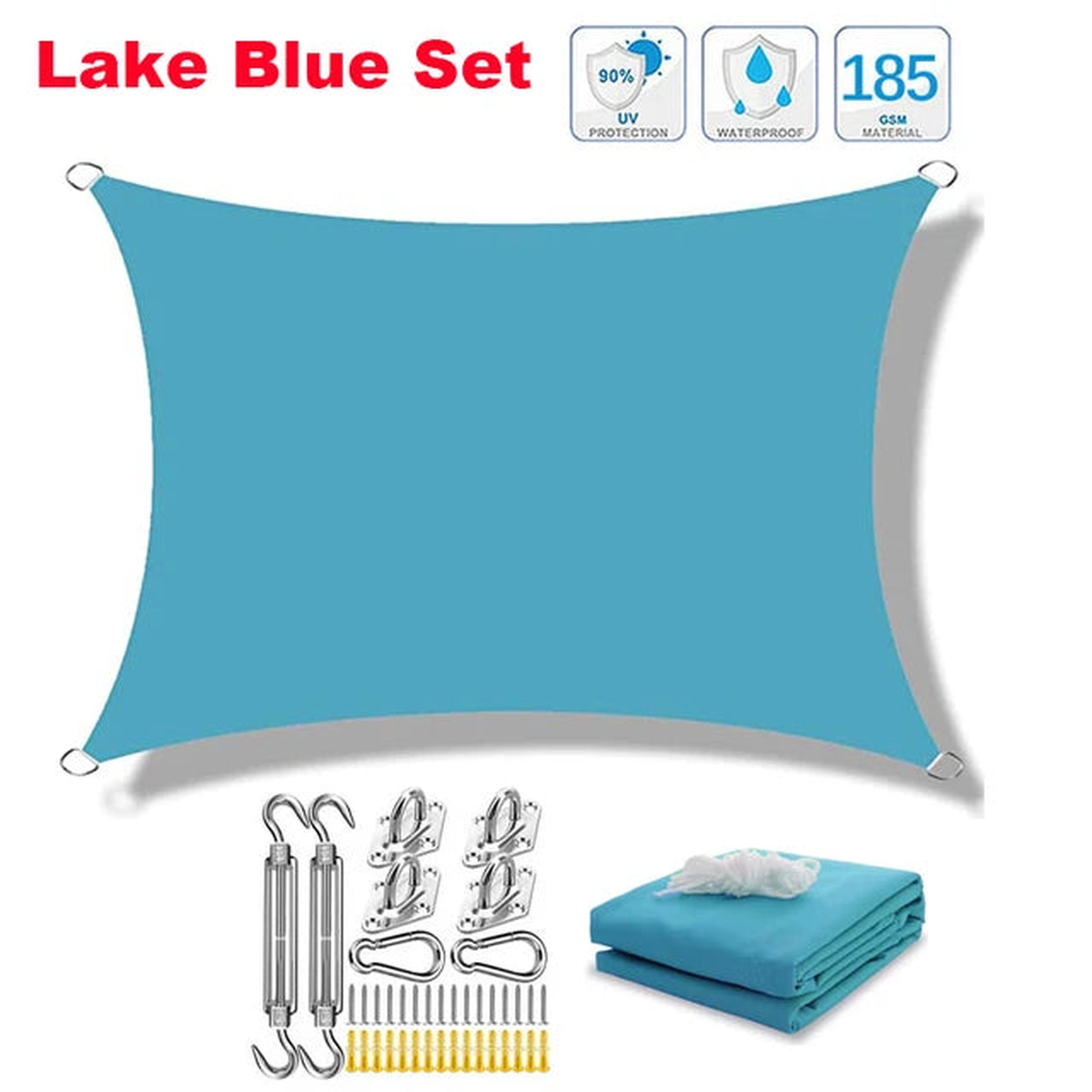 Waterproof sunshade sail shed rectangular UV blocking sunshade shed outdoor garden terrace sunshade canopy - Lake Blue Set | 300x400cm