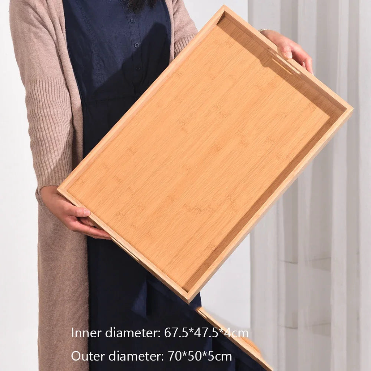 Tea Tray 1pcs Wooden Bamboo Tea Tray Tableware Holder Fruit Bread Dessert Tea Food Rectangle Tray with Handle - H