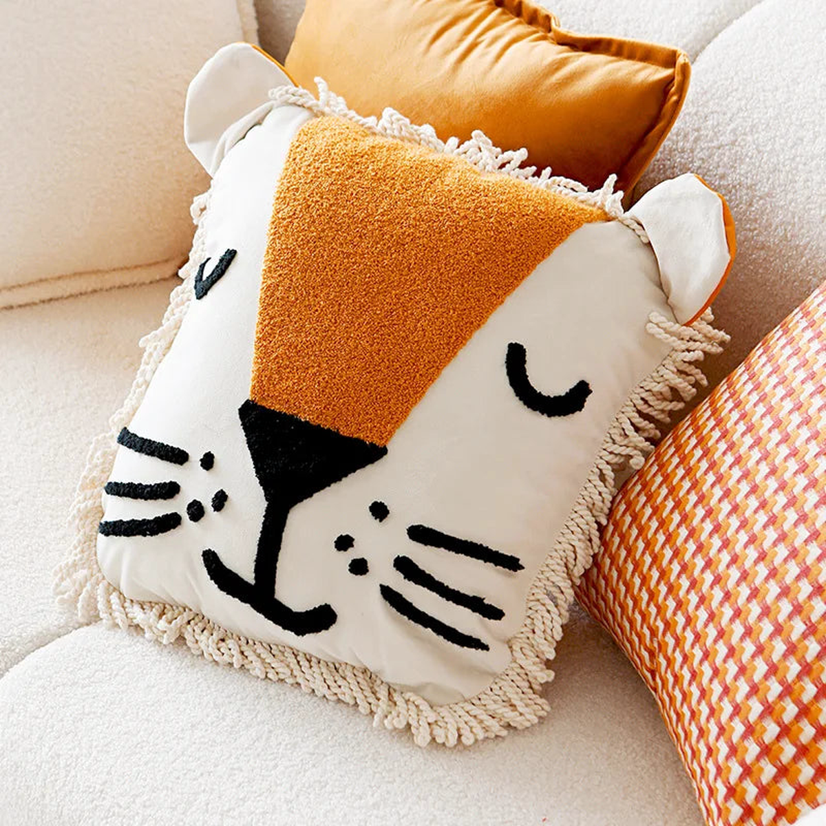 45x45CM Nordic Simple Throw Pillow Cover Embroidered Plush Cute Animal Sofa Cushion Waist Cover Home Decorative Pillowcase - Lion s Head | 45X45CM Without Core