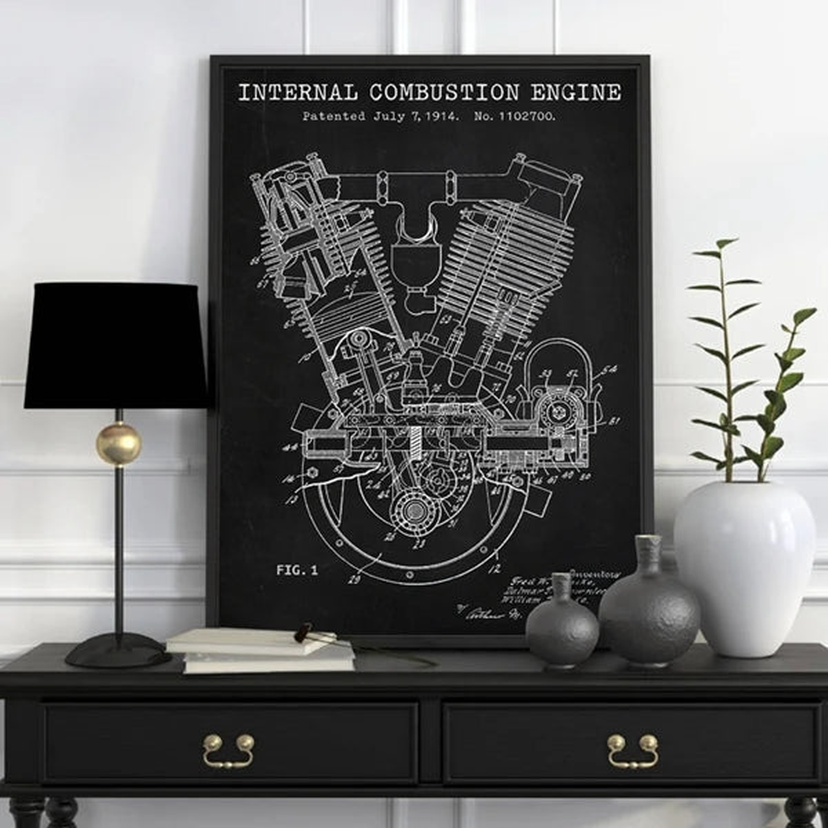 Spacke De Motor Blueprints Print Sears Dreadnought Twin Poster Motorcycle Engine 1914 Patent Canvas Painting Garage Wall Decor - PB320 | 50x70 cm No Frame