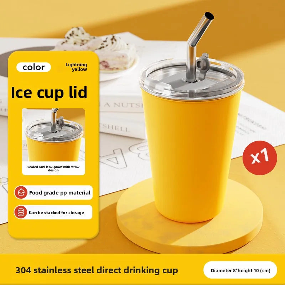 304 Stainless Steel lce cup 6 Color Options Coffee cup Leak - Proof Double use Direct Drink & Straw Food Grade Stackable - Orange | 350ml | China Mainland