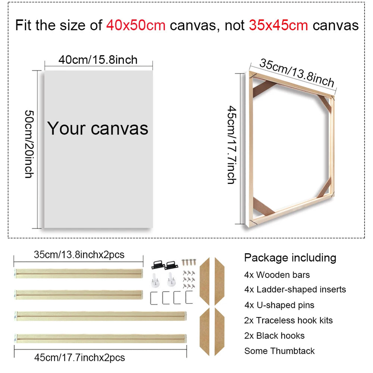 50x70 60x90 60x120cm Canvas Frame Wooden Frames Wooden Photo Oil Painting Canvas Diamond Painting Frames Canvas Wood Wall Frame - 35x45cm