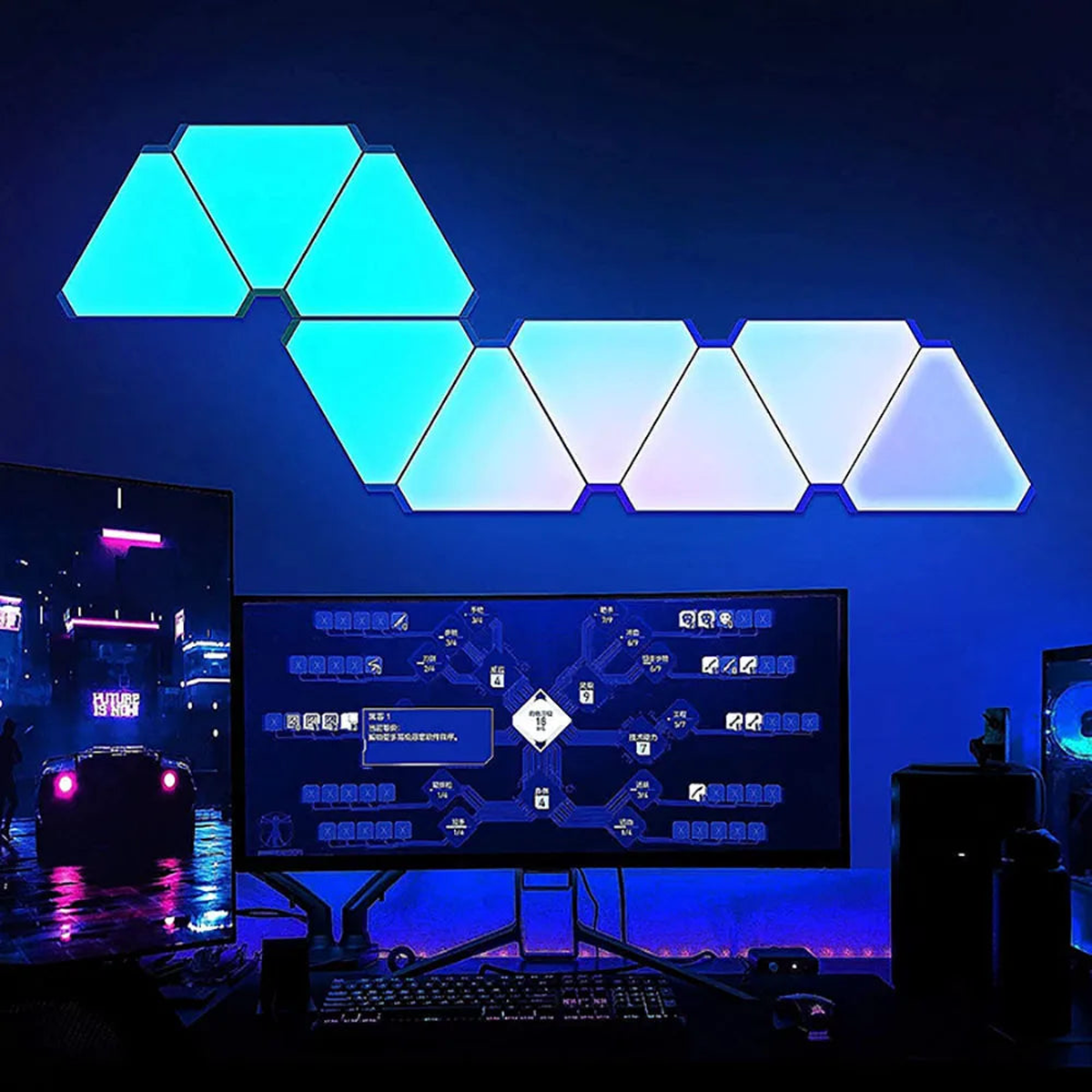 TuYa WIFI Bluetooth 5V USB Triangle Lamps Quantum Atmosphere LED Night Light For Game Bedroom Decoration Creative Wall Lamps - RGB Bluetooth Lamp | 12 PCS Set | AU|China Mainland