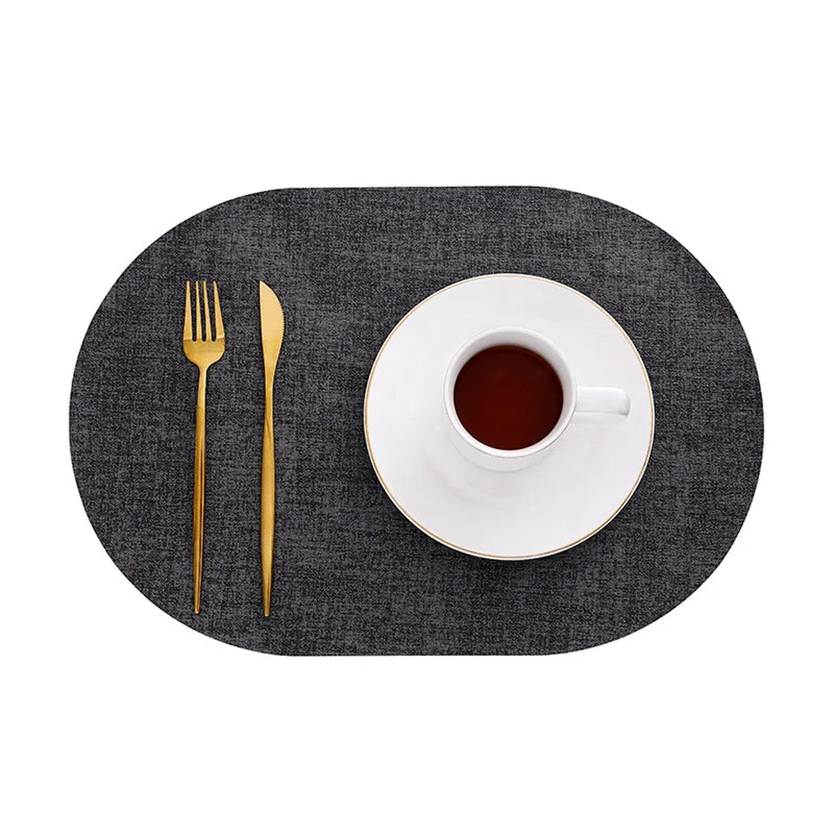1/4/6pcs Decoration Oval Gift Placemats Heat Resistant Thick Faux Leather Non-Slip Table Mats Pad for Kitchen Coffee Dining Room - vin dark grey | 30x44cm 4pcs