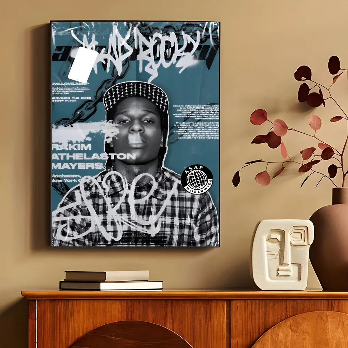 1PC Pop Rap ASAP Rocky Poster Self-adhesive Art Waterproof Paper Sticker Coffee House Bar Room Wall Decor - 50x70cm No Frame | z6