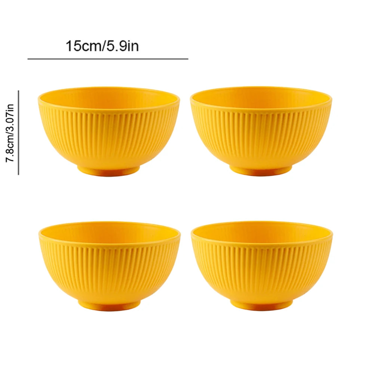 4Pcs Nordic Colored Wheat Straw Bowls Circular Shatter Resistant Plastic Tableware Bowls for Household Use - Yellow