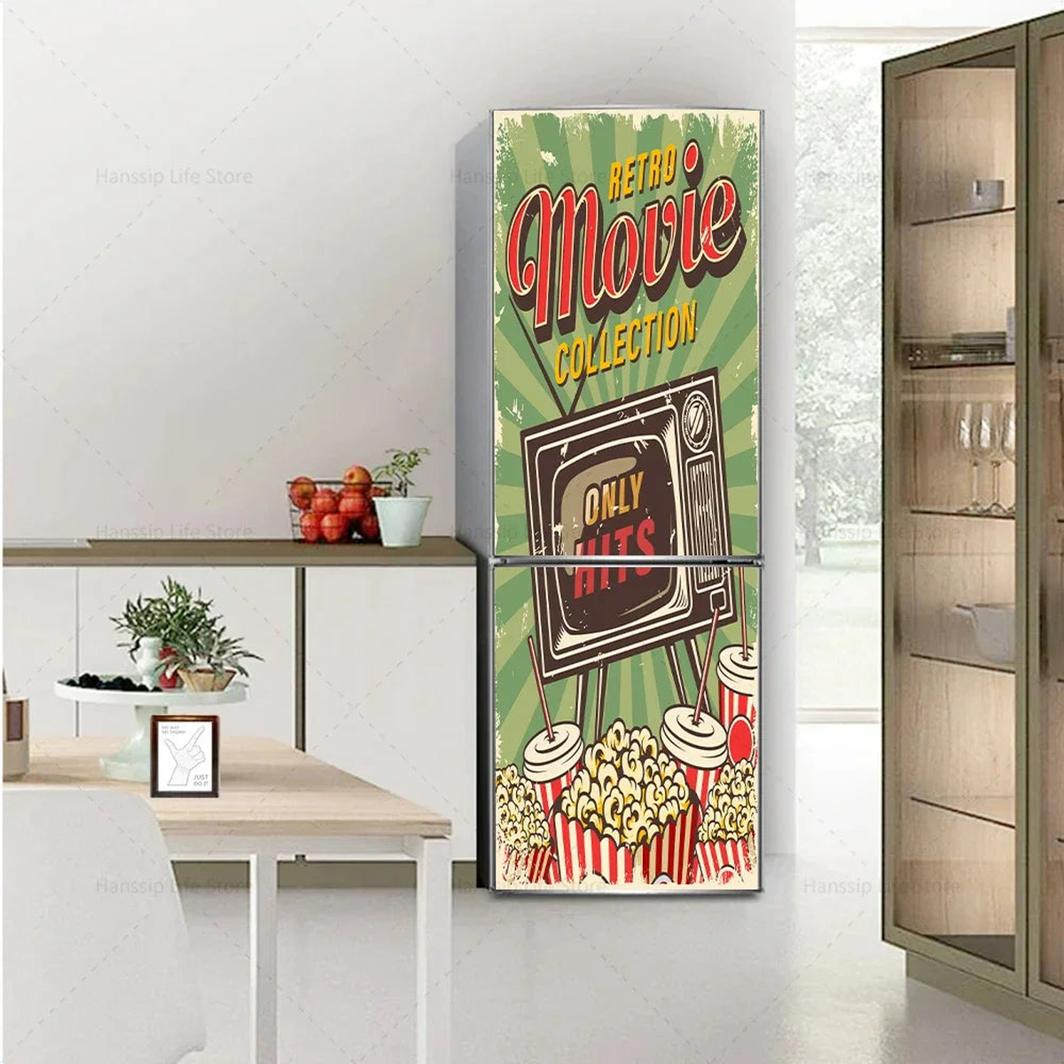 Red Wine Glass Mural Refrigerator Door Art Mural Sticker, Peel and Stick Phone Booth Coffee Wallpaper for Fridge Door Decals - 27 | 100x180cm (cut 2pcs)