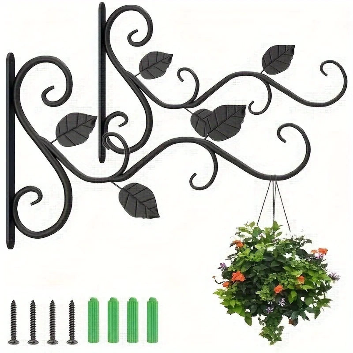2 Pack Hanging Plant Bracket Wall Hook Wall Mount Plant Hangers For Flower Baskets Lantern Bird Feeders Wind Chimes Indoor Outdo - 2pcs black