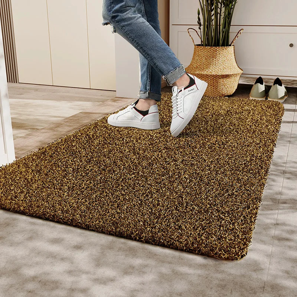 Coconut Silk Floor Mat Mud Scraping Dust Removal Anti Slip Doormat Household Entrance for Outdoor and Indoor Adjustable Cutting - Yellow | 60X90cm
