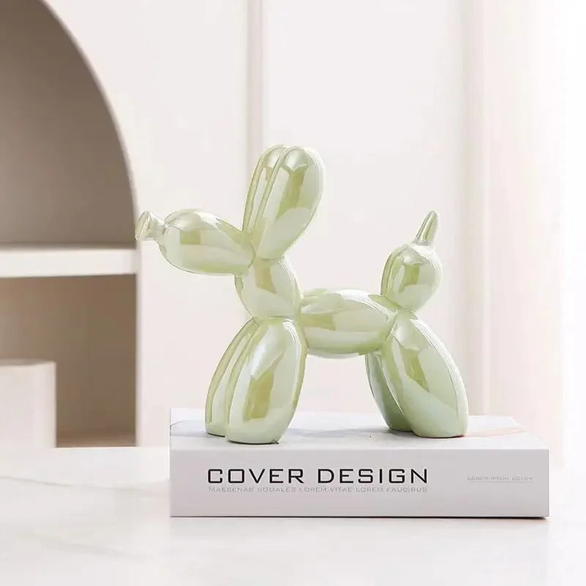 Nordic Ceramic Balloon Dog Abstract Ornament Creative Sculpture Study Room Statue Home Office Accessories Festival Decoration - Green | 22cmX7cmX18cm