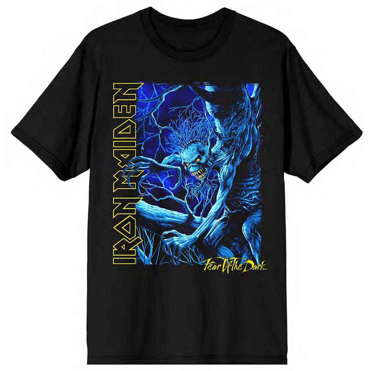 Iron Maiden Fear of the Dark Blue Tone Eddie Vertical Logo - Black | L