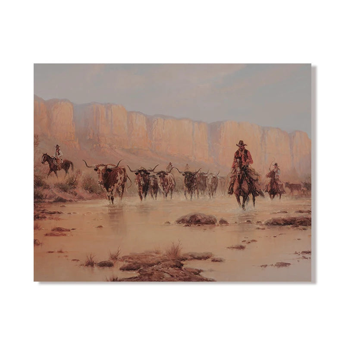 Vintage Cowboy Portrait Oil Painting Canvas Poster Rustic Western Wall Art Prints Southwest Horse Rider Pictures Farmhouse Decor - EPB22048 | 50x70 cm No Frame