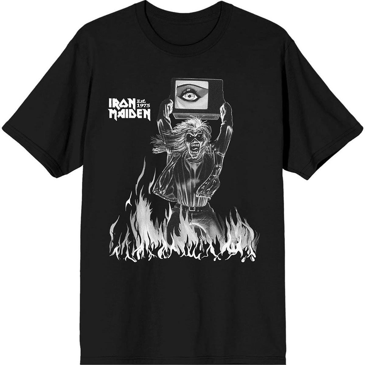 Iron Maiden Est. 1975 Holy Smoke Flames Crop - Black | S