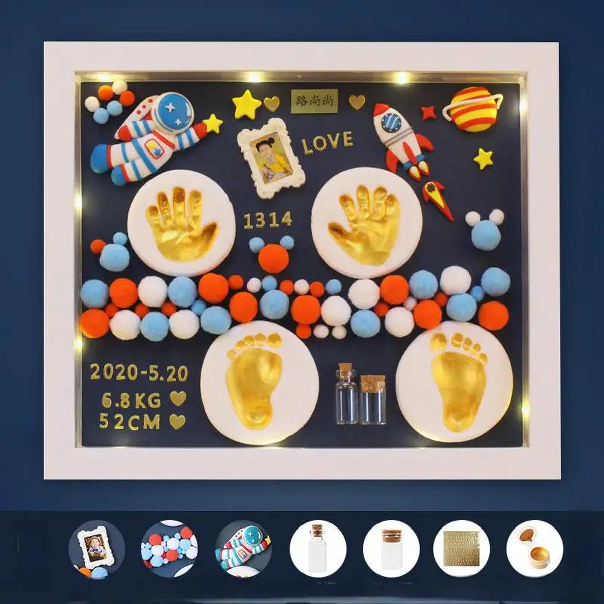 2 Pcs Baby Hand Foot Print Kit with Photo Frame,Newborn Keepsake Gift for 100 Days 1st Birthday, Bulk Order - Dark hairball