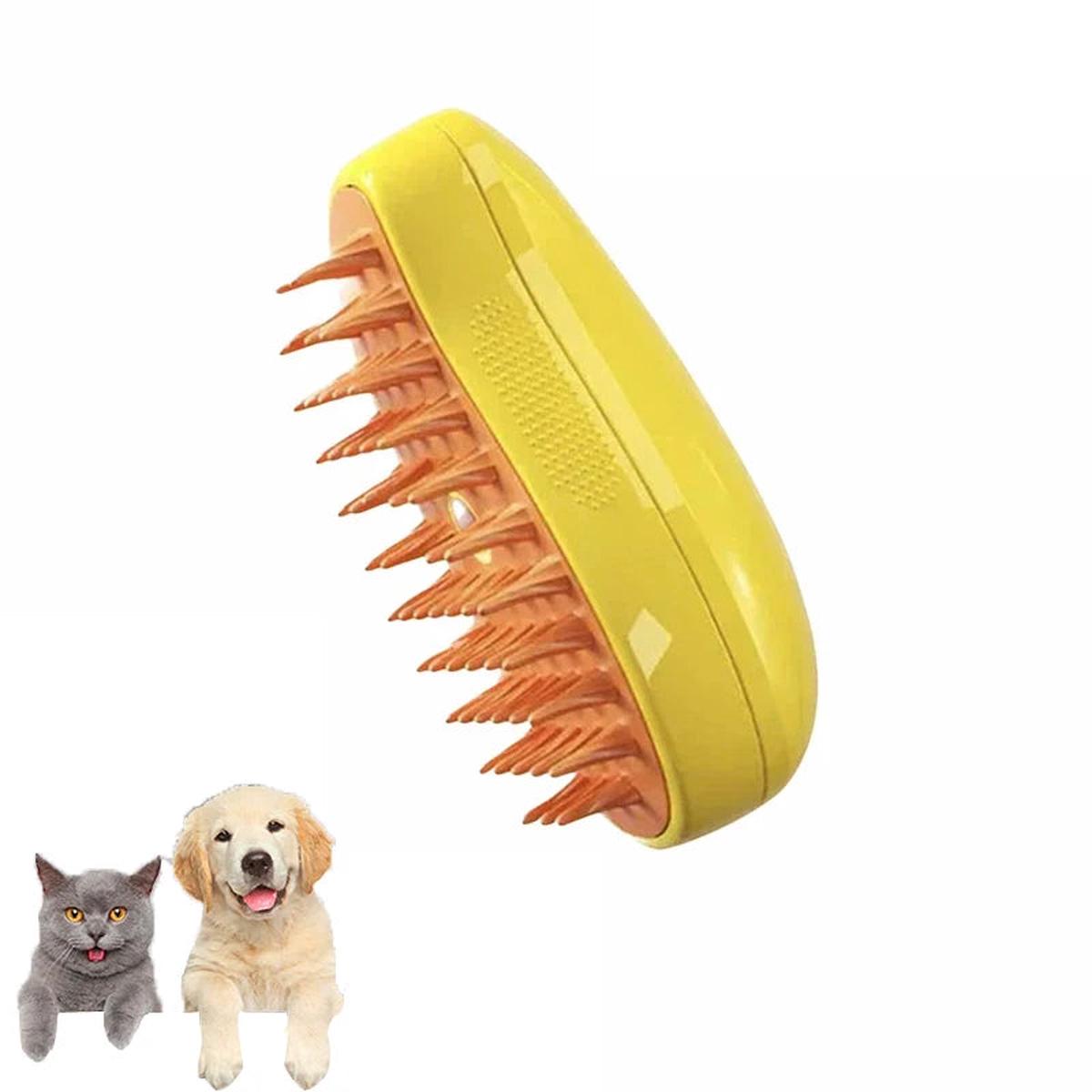 Cat Dog Steamy Brush Steam Brush Electric Sprayer for Massage Pet Grooming Tool Shedding 3 in 1 Electric Sprays Massage Combs - Yellow
