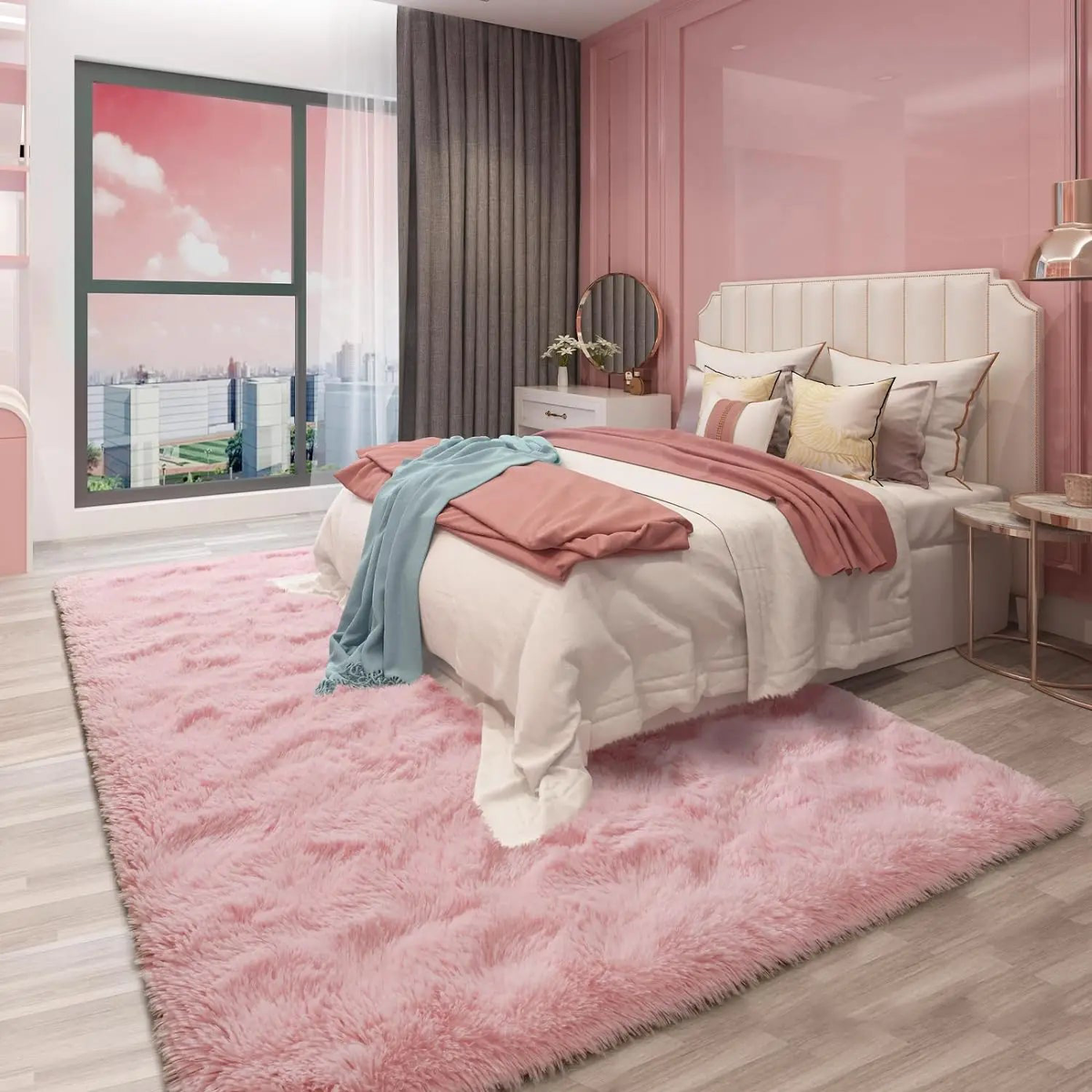 Silk Wool Carpet Living Room Plush Rug Bed Room Floor Fluffy Mats Non-slip Home Decor Soft Velvet Carpet Kids Room Blankets - Pink | 120x160cm