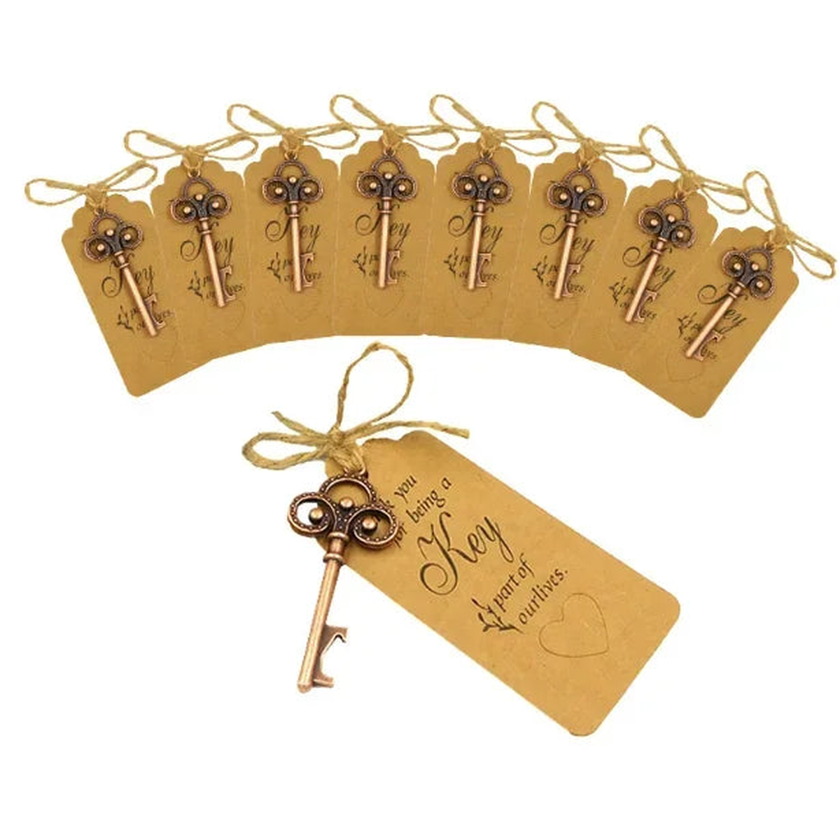 8cm Large 50Pcs/Set Skeleton Key Bottle Opener With Tag Card Twine Suitable For Wedding Gift, Baby Shower Party Gifts - Large Red bronze