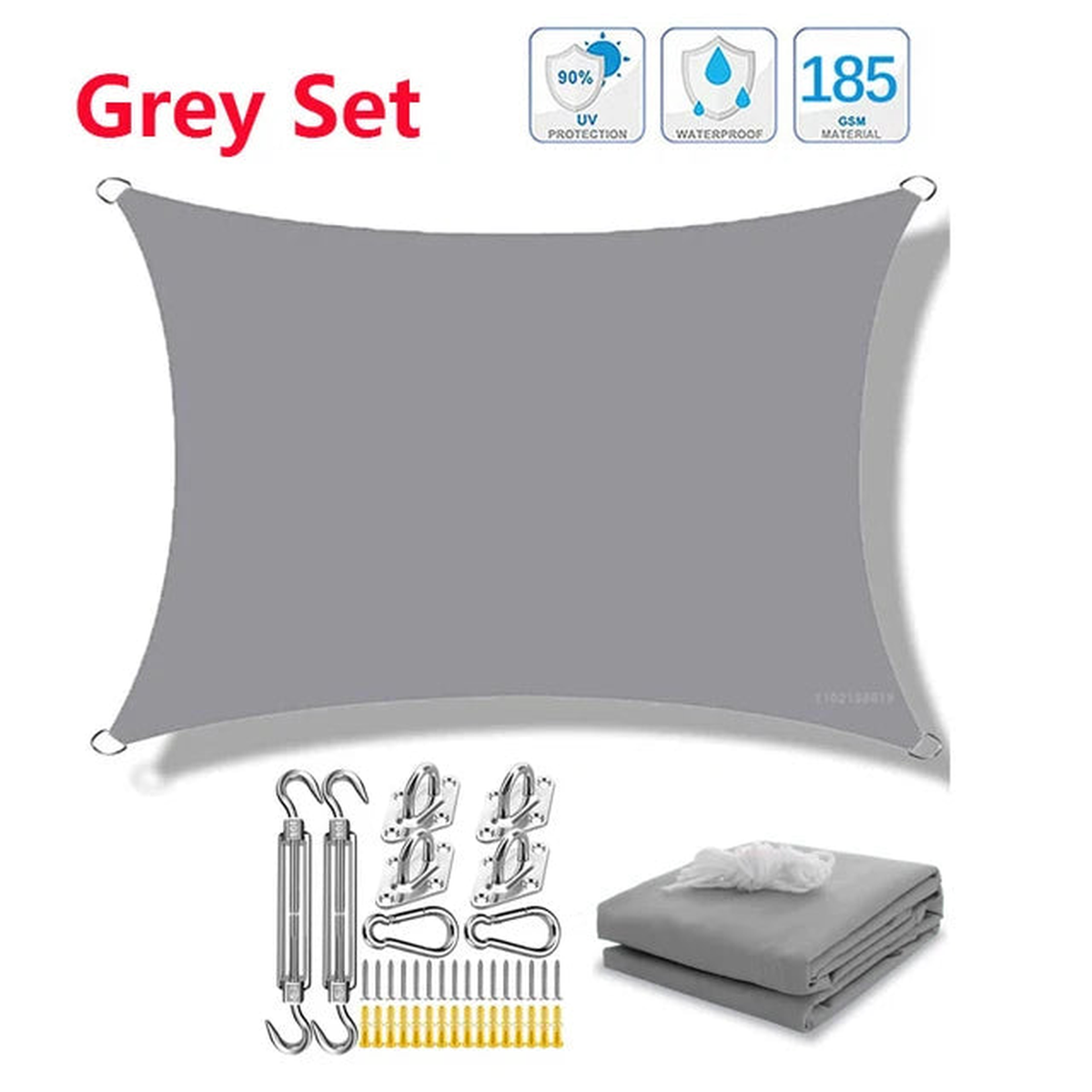 Waterproof sunshade sail shed rectangular UV blocking sunshade shed outdoor garden terrace sunshade canopy - GRAY Set | 400x400cm
