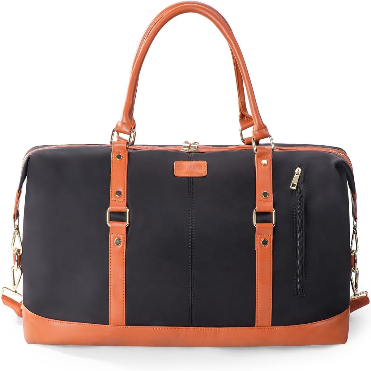 Duffle Bag Smooth Nylon Leather Weekender Overnight Travel Carry on Bag - [B] X-Black
