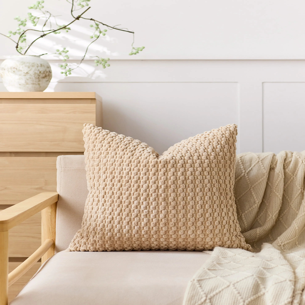 New 2025 Rust Cushion Cover Striped 45x45CM Throw Pillow Cover Corduroy Boho Pillowcase for Sofa Living Room Decor Pillow Case - Khaki | 40x40CM