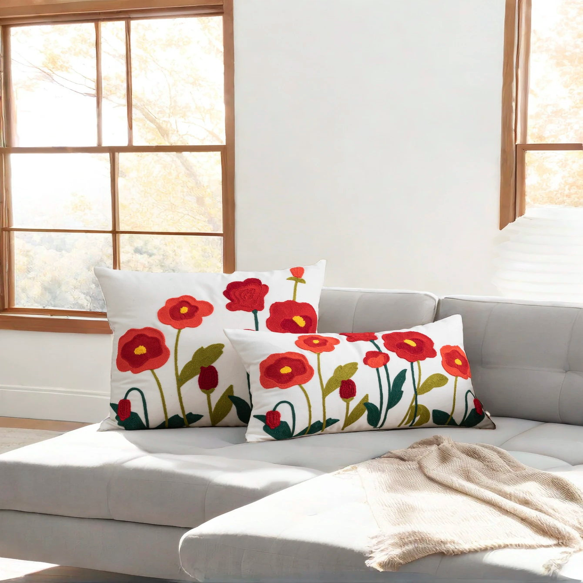 1pc Gesang flower pattern cotton sail fabric pillow cover with modern and minimalist style suitable for living room and bedroom - Beige | 30*50cm