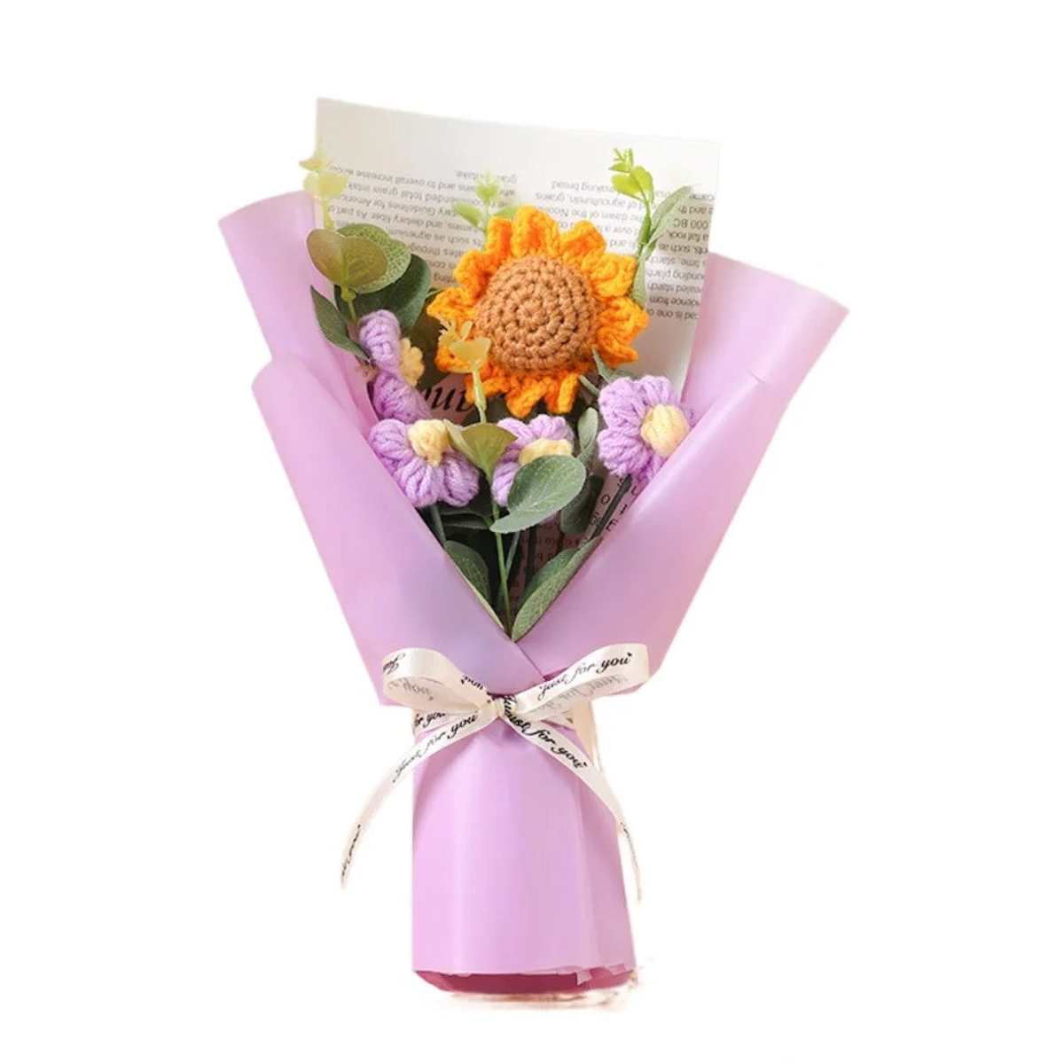 Artificial Flower Crochet Bouquet Handmade Anniversary Sunflower Daisy Bouquet Mothers Day Birthday Gift Eternal Flower - Purple