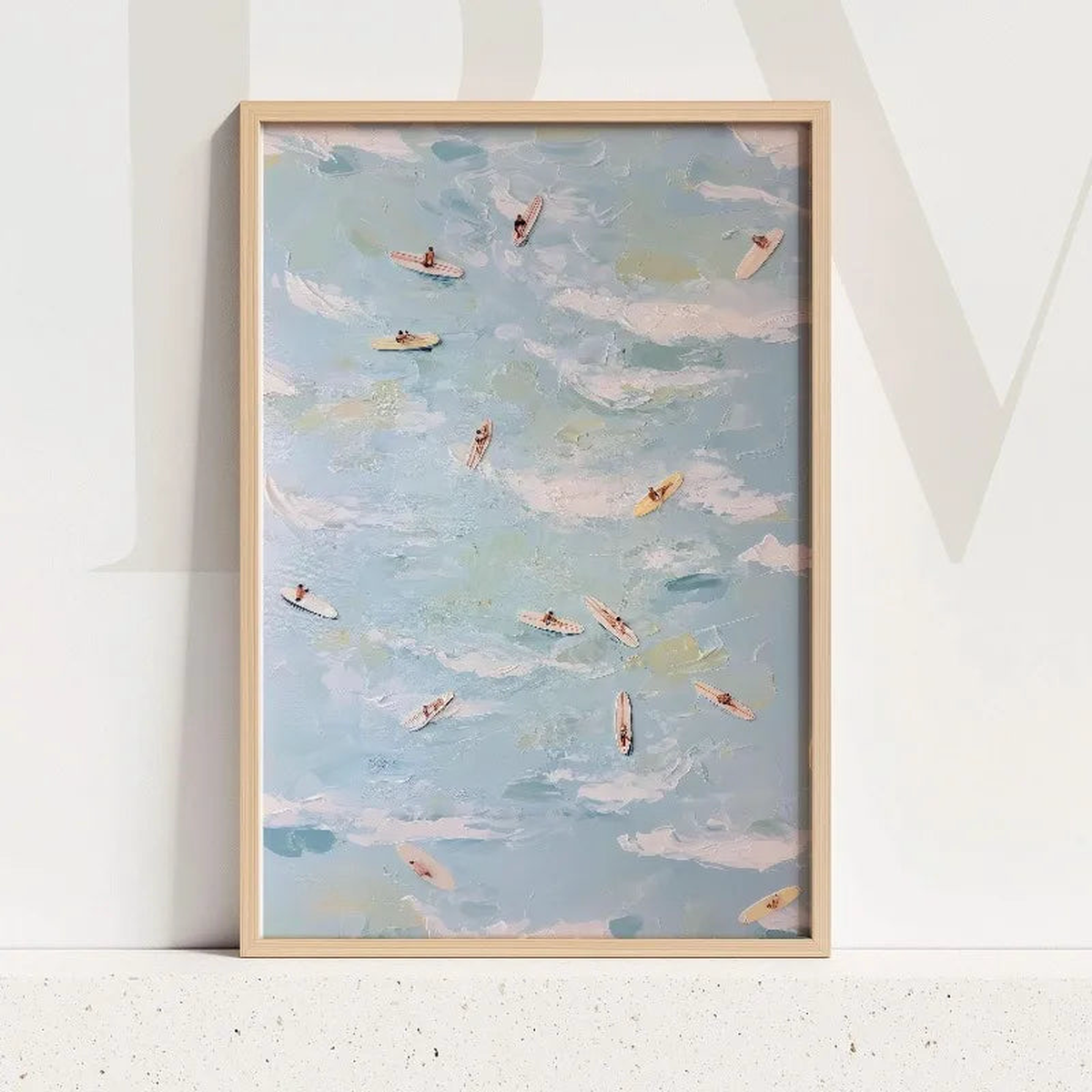 Abstract Coastal Light Blue Ocean Sky Seascape Poster Beach Waves Shoreline Canvas Painting Wall Art for Living Room Home Decor - 21 | 50X70cm Unframed