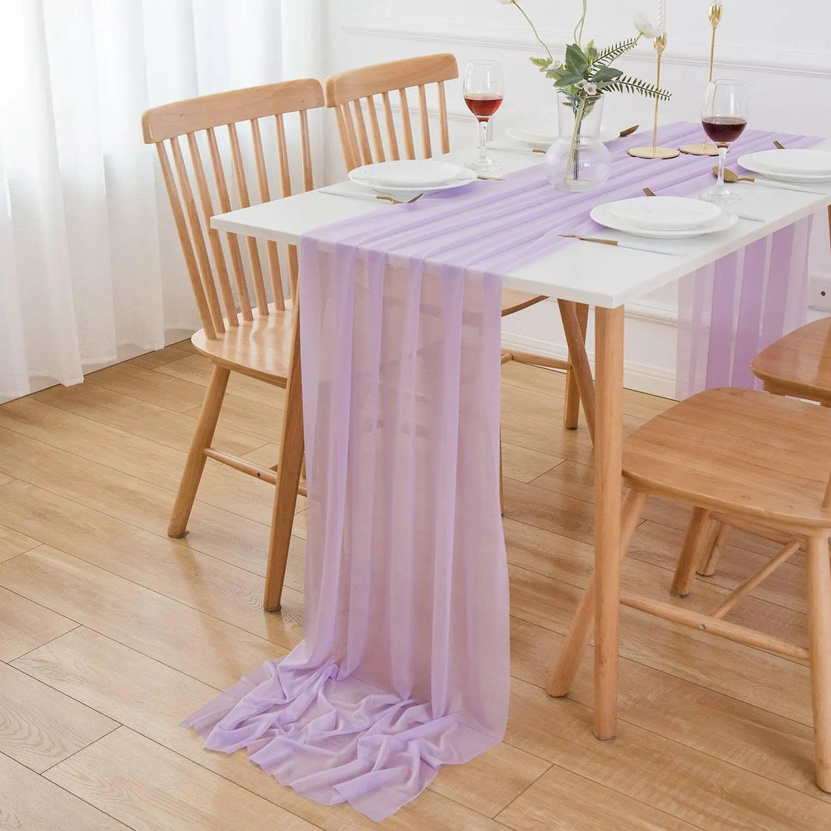Chiffon Table Runner Sheer Fabric Silk for Boho Sheer Fabric Wedding Arch Overlay Draping Decoration Birthday Party Table Decor - Light purple | 75x300CM