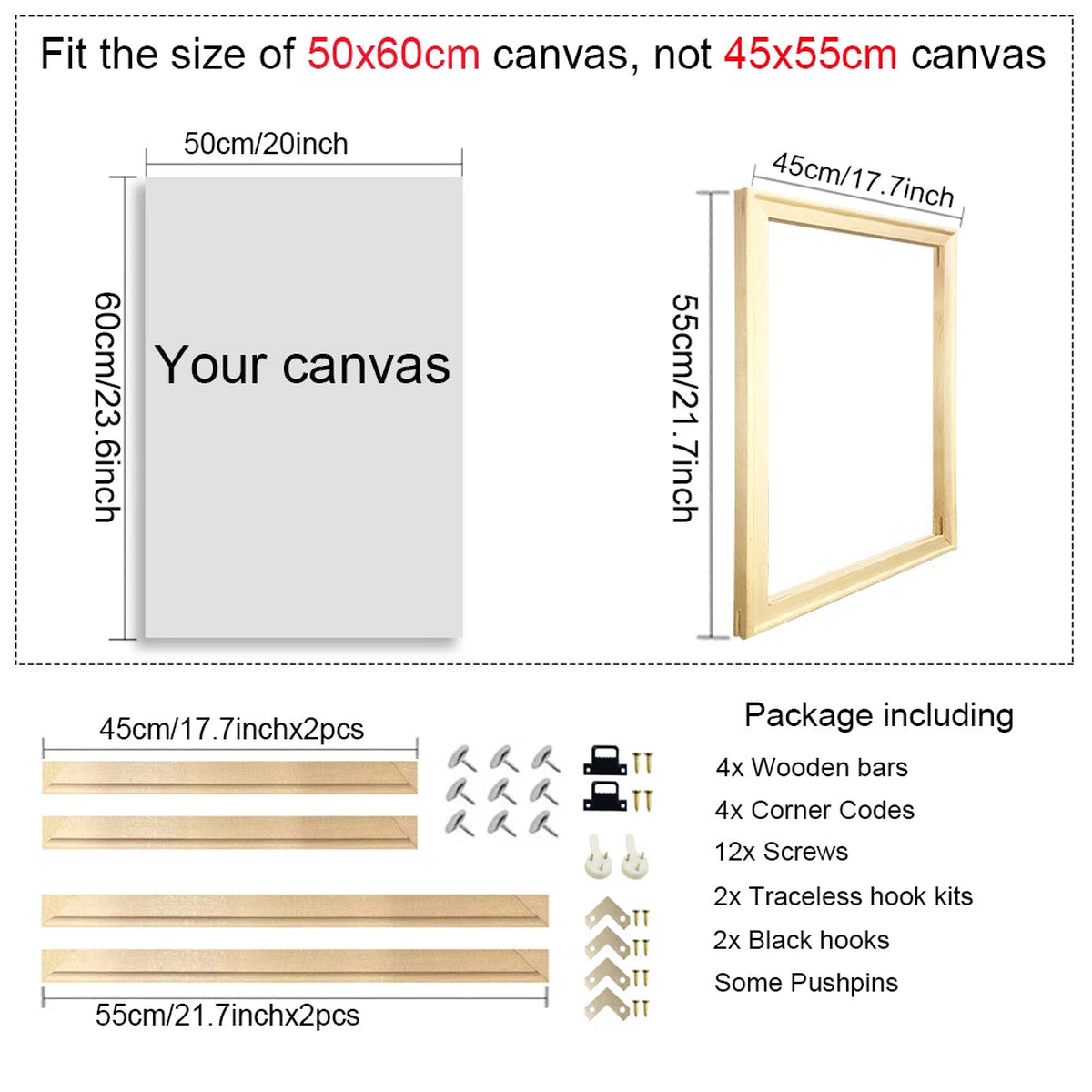 Decorative Natural Wooden Picture Frames Large Size Wall Canvas Frame 50X70 60X90 70X100 Frame for Pictures Posters Wall Frame - 45x55cm