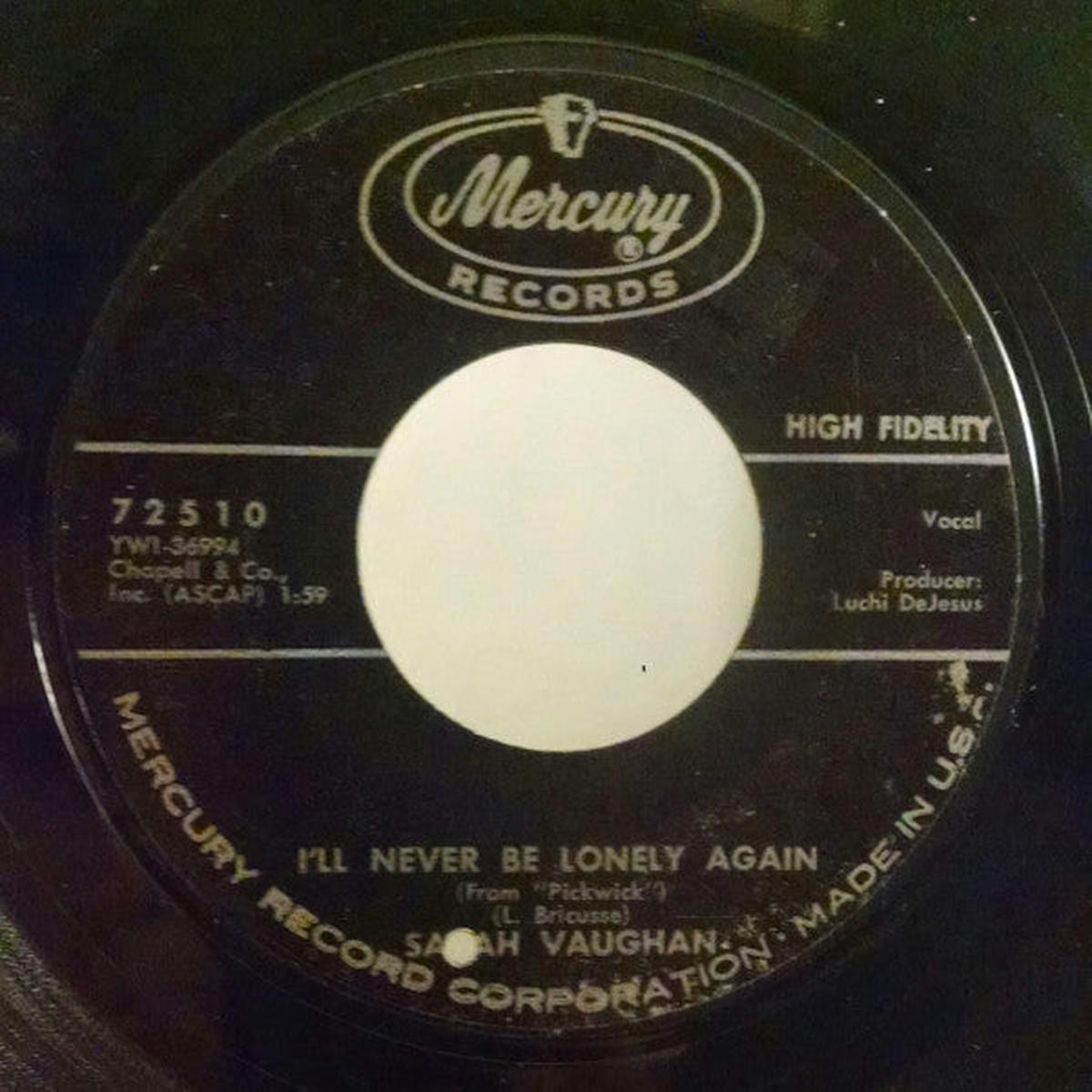 Sarah Vaughan - I'll Never Be Lonely Again (7", Promo) (VG+)