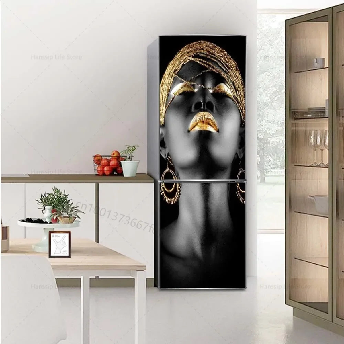 Red Wine Glass Mural Refrigerator Door Art Mural Sticker, Peel and Stick Phone Booth Coffee Wallpaper for Fridge Door Decals - 4 | 77x200cm (cut 2pcs)